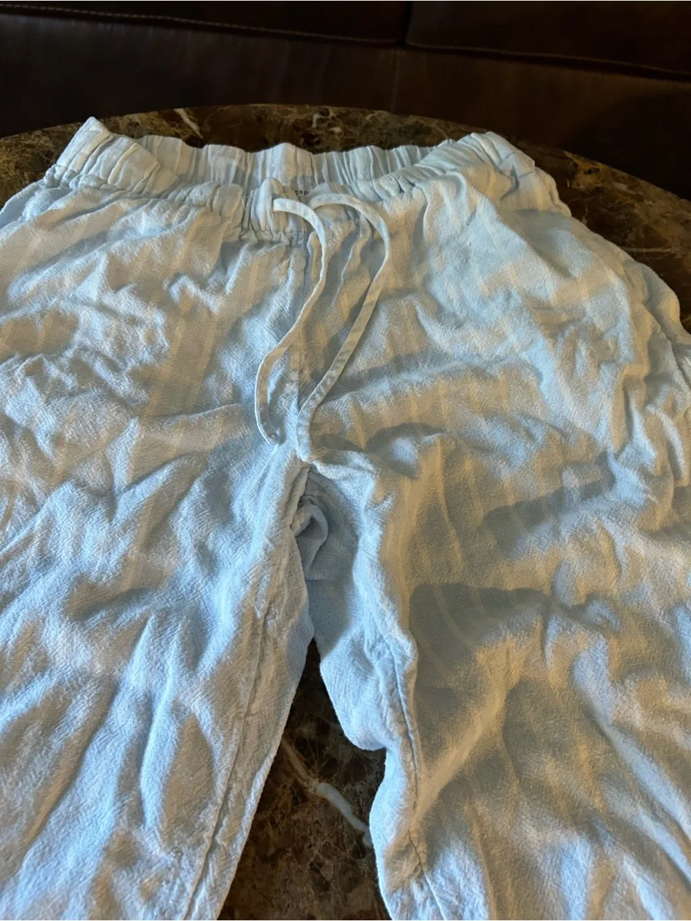 The Goup Ariztia light blue with white s,Drawstring Linen-Blend Wide Leg Pants